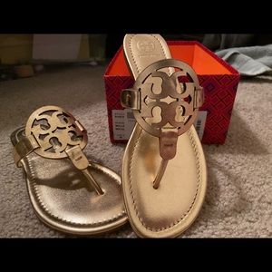 Tory Burch Rose Gold Miller Flip Flops Sandals sz8